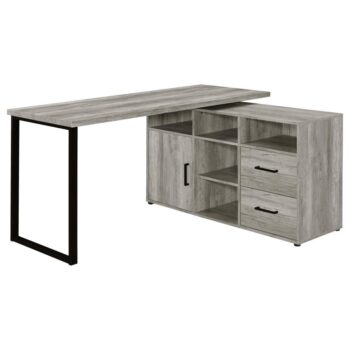 Hertford L-shape Office Desk with Storage Grey Driftwood by Coaster Furniture