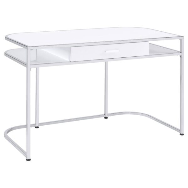 Ember 1-drawer Writing Desk White High Gloss and Chrome by Coaster Furniture 4