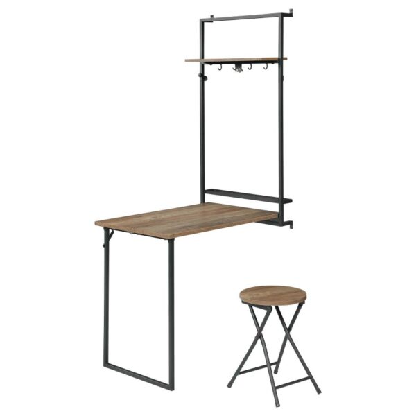 Riley Foldable Wall Desk with Stool Rustic Oak and Sandy Black by Coaster Furniture 4