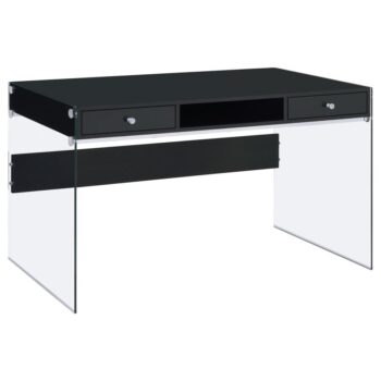 Dobrev 2-drawer Writing Desk Glossy Black and Clear by Coaster Furniture