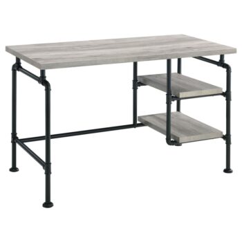 Delray 2-tier Open Shelving Writing Desk Grey Driftwood and Black by Coaster Furniture