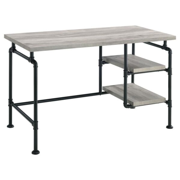 Delray 2-tier Open Shelving Writing Desk Grey Driftwood and Black by Coaster Furniture 4