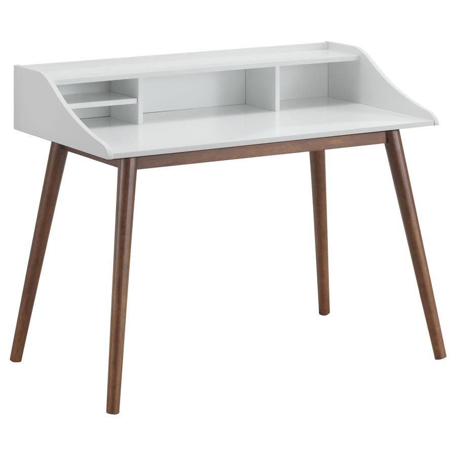 Percy 4-Compartment Writing Desk White and Walnut by Coaster Furniture