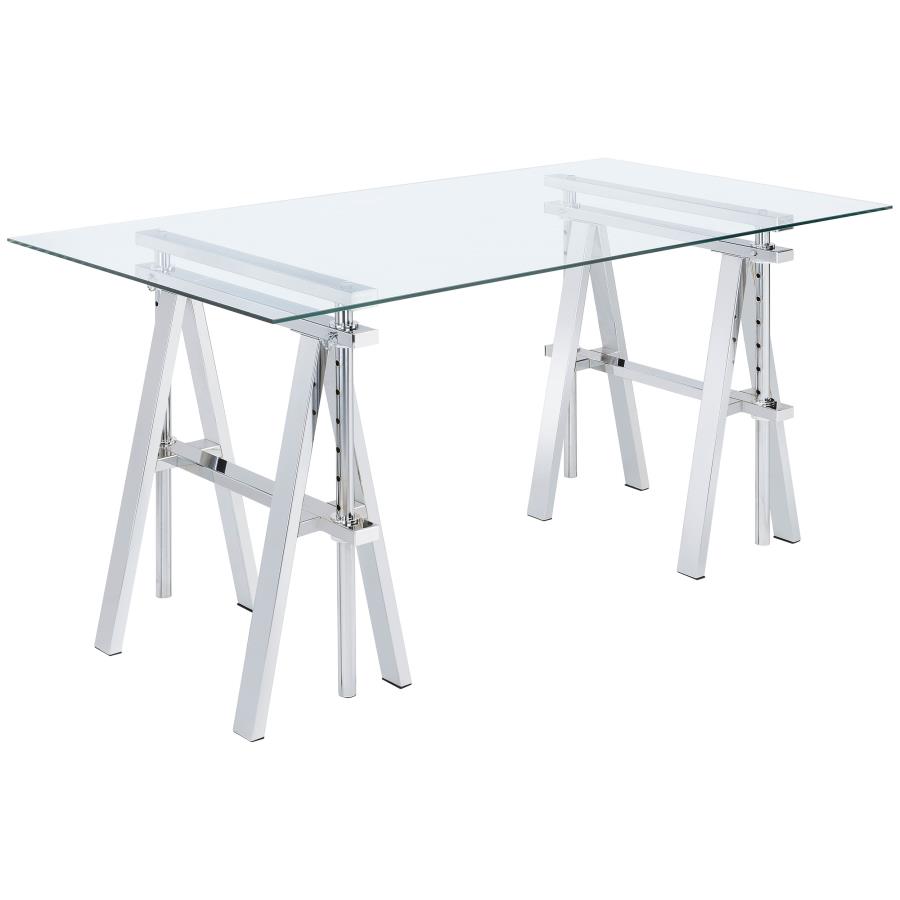 Statham Glass Top Adjustable Writing Desk Clear and Chrome by Coaster Furniture