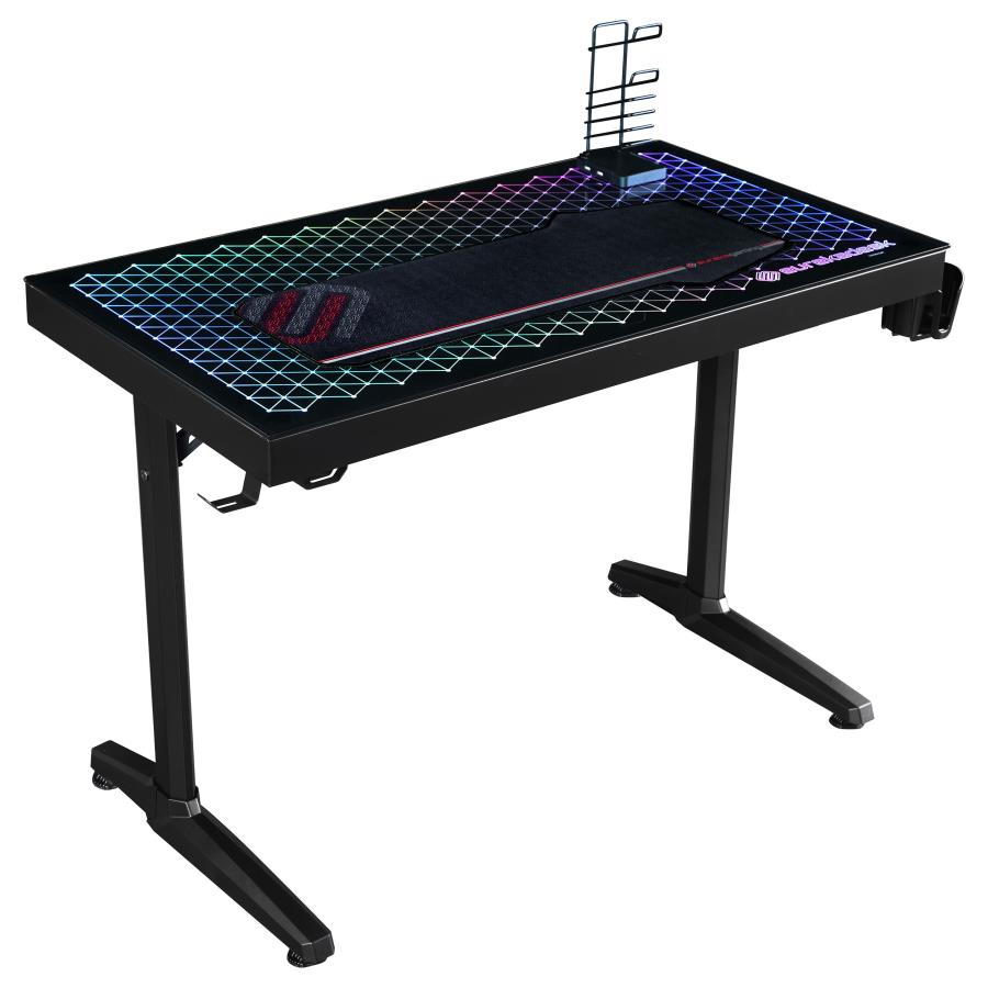 Avoca Tempered Glass Top Gaming Desk Black by Coaster Furniture