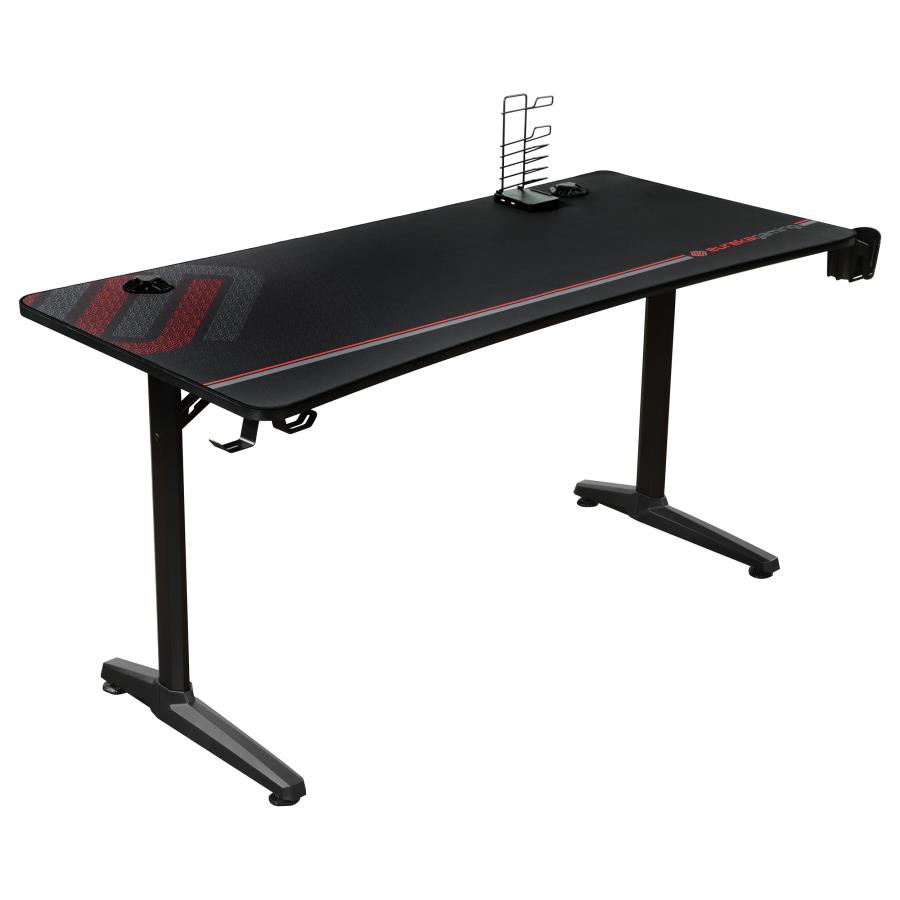 Tarnov Rectangular Metal Gaming Desk with USB Ports Black by Coaster Furniture