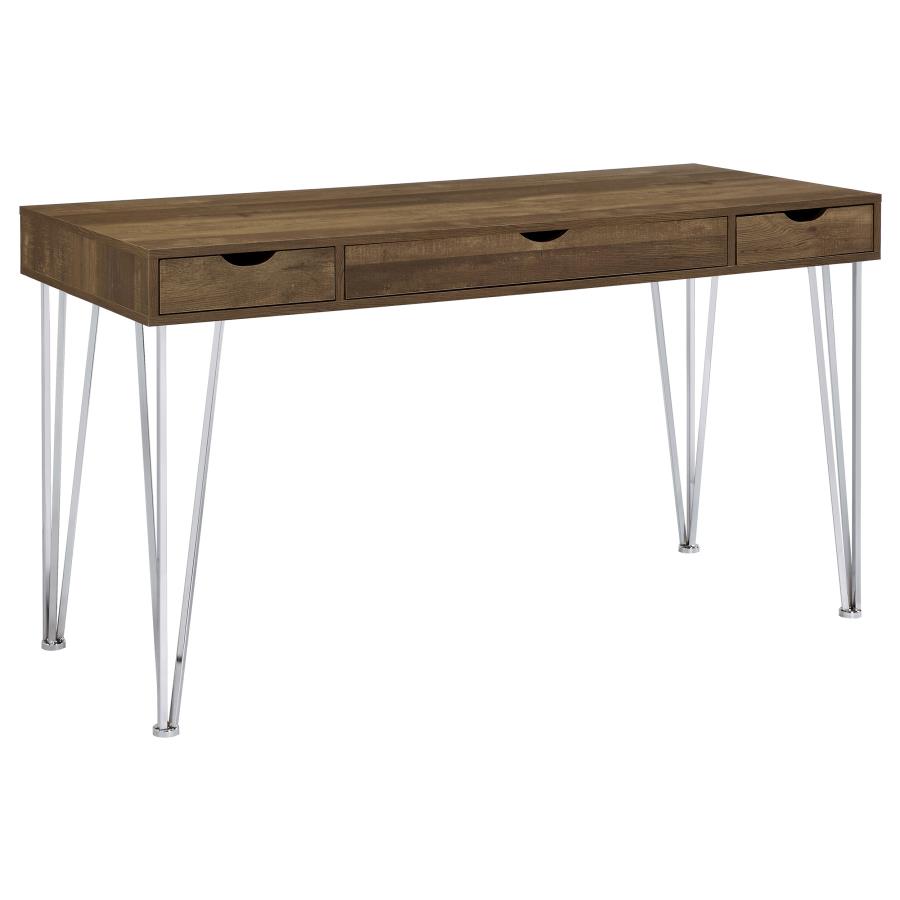 Milton 3-drawer Writing Desk Brown Oak and Chrome by Coaster Furniture