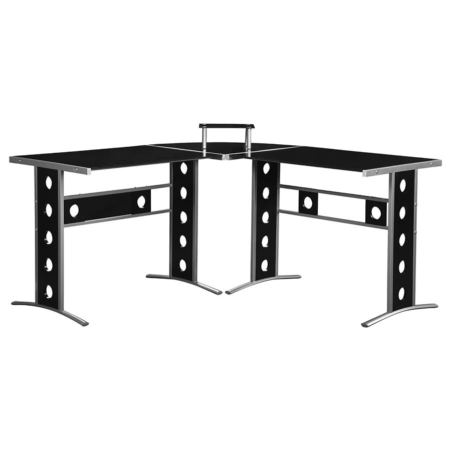 Keizer 3-piece L-shape Office Desk Set Black and Silver by Coaster Furniture