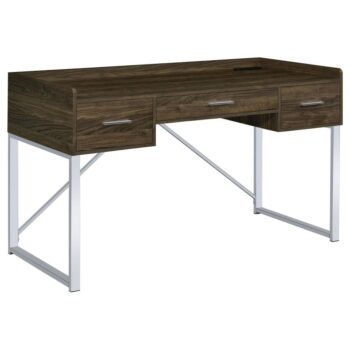 Angelica 3-drawer Writing Desk Walnut and Chrome by Coaster Furniture
