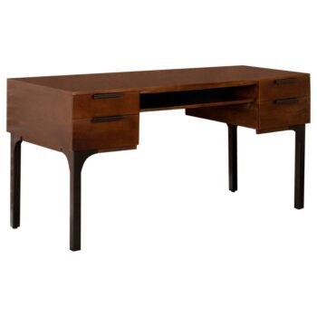 Portwall 4-drawer Writing Desk Brown and Matte Black by Coaster Furniture