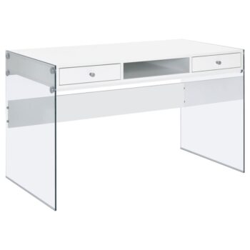 Dobrev 2-drawer Writing Desk Glossy White and Clear by Coaster Furniture