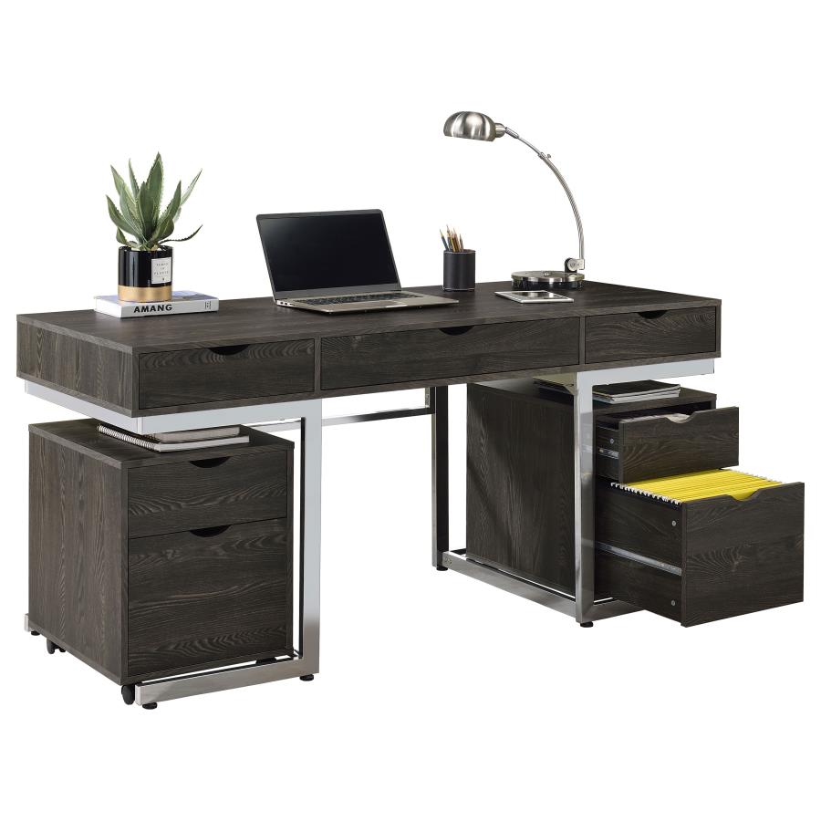 Noorvik 3-piece Writing Desk Set Dark Oak and Chrome by Coaster Furniture