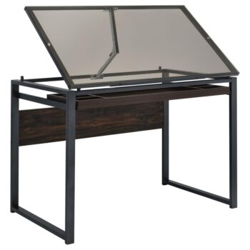 Pantano Glass Top Drafting Desk Dark Gunmetal and Chestnut by Coaster Furniture