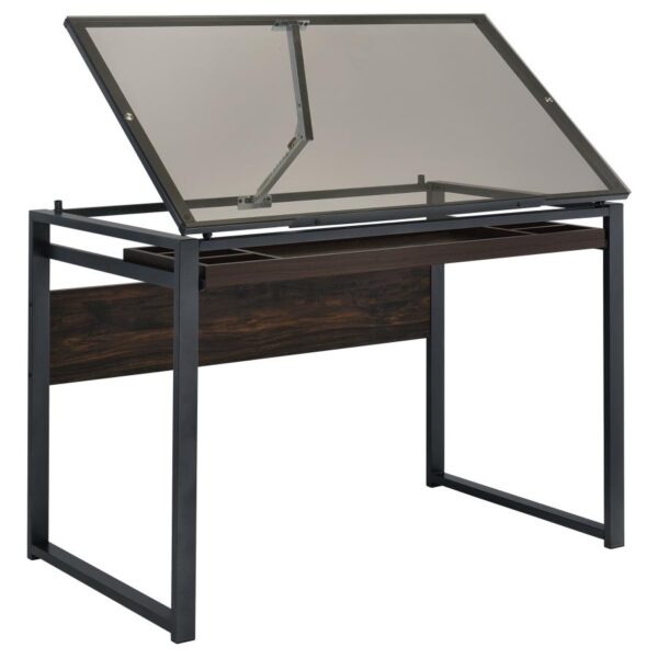 Pantano Glass Top Drafting Desk Dark Gunmetal and Chestnut by Coaster Furniture 4