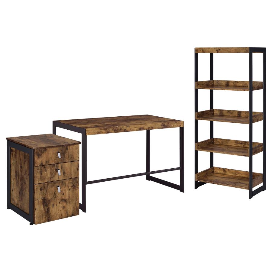 Estrella 3-piece Rectangular Writing Desk Set Antique Nutmeg and Gunmetal by Coaster Furniture