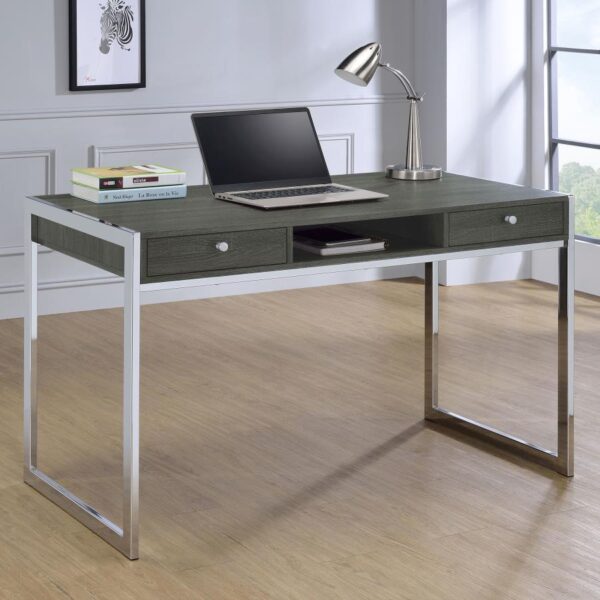 Wallice 2-drawer Writing Desk Weathered Grey and Chrome 801221 by Coaster Furniture 12