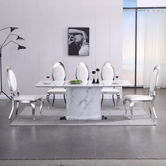 RDT392SW White Marble Rectangular Dining Table by Artisan Furniture