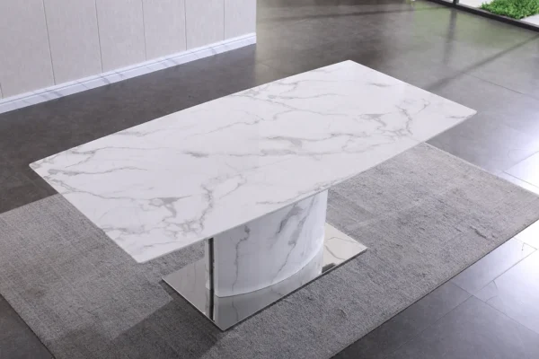 RDT392SW White Marble Rectangular Dining Table by Artisan Furniture 10