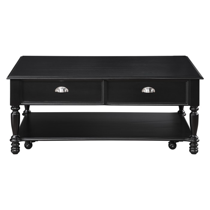 Black Sanders Collection Lift Top Cocktail Table with Casters By Homelegance
