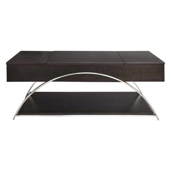 2-tone finish: espresso finish and brushed chrome metal Tioga Collection lift top cocktail table 4pc casters By Homelegance 9