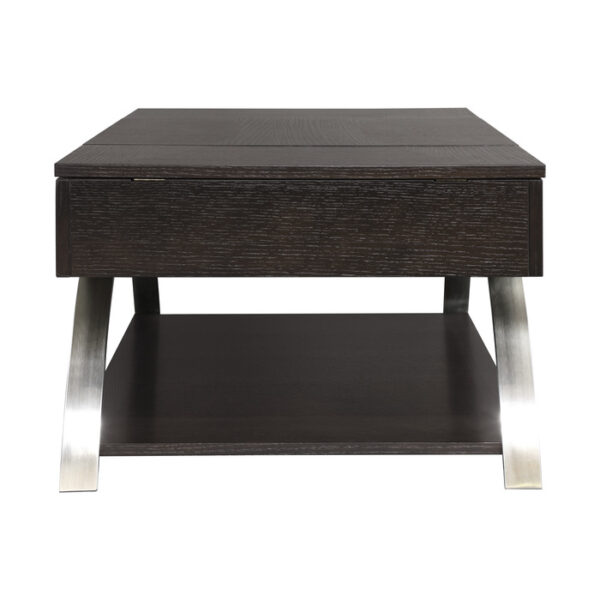 2-tone finish: espresso finish and brushed chrome metal Tioga Collection lift top cocktail table 4pc casters By Homelegance 10