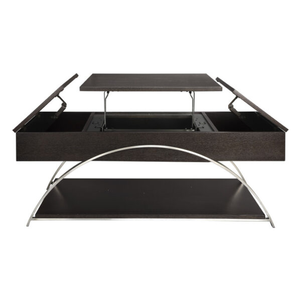 2-tone finish: espresso finish and brushed chrome metal Tioga Collection lift top cocktail table 4pc casters By Homelegance 11