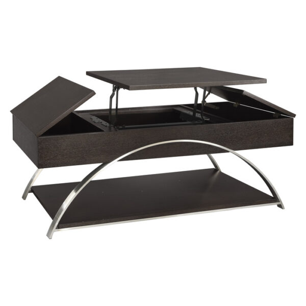 2-tone finish: espresso finish and brushed chrome metal Tioga Collection lift top cocktail table 4pc casters By Homelegance 12