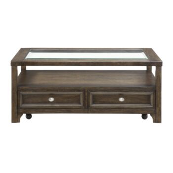 Auburn Collection Glass top Cocktail Coffee table With Casters By Homelegance