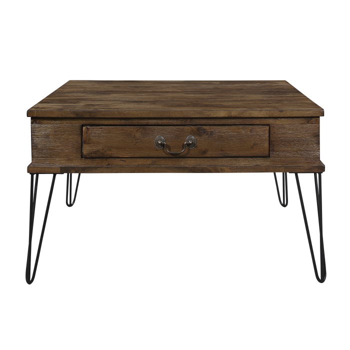 Rustic oak and black Shaffner Collection Cocktail Coffee table With Casters By Homelegance