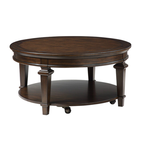 Espresso Tobias Collection Round Cocktail Table with Casters By Homelegance 8