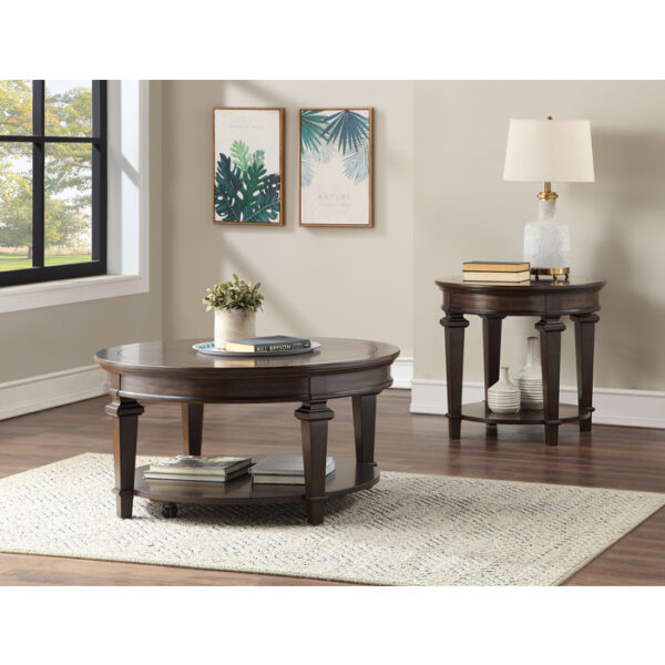 Espresso Tobias Collection Round Cocktail Table with Casters By Homelegance 9