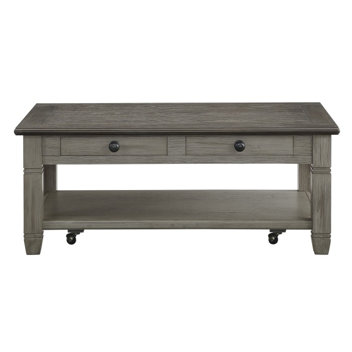 Gray Granby Collection Cocktail table With Casters and 2 drawers By Homelegance