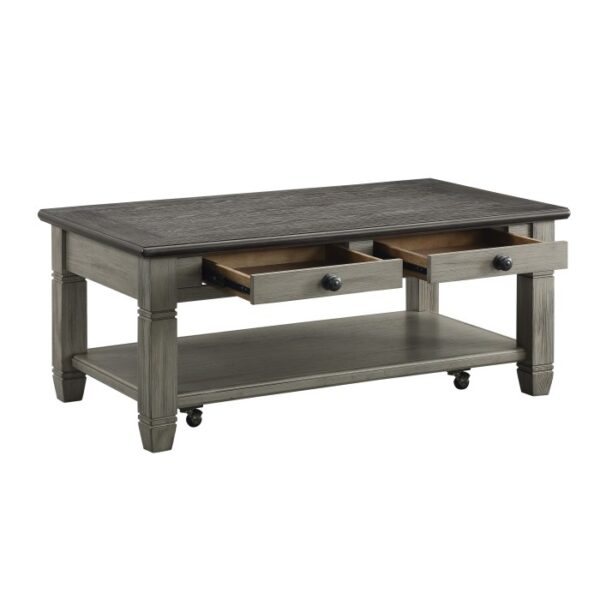 Gray Granby Collection Cocktail table With Casters and 2 drawers By Homelegance 11