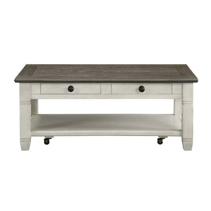Rosy brown and Antique white Granby Collection Cocktail table With Casters and 2 drawers By Homelegance 8