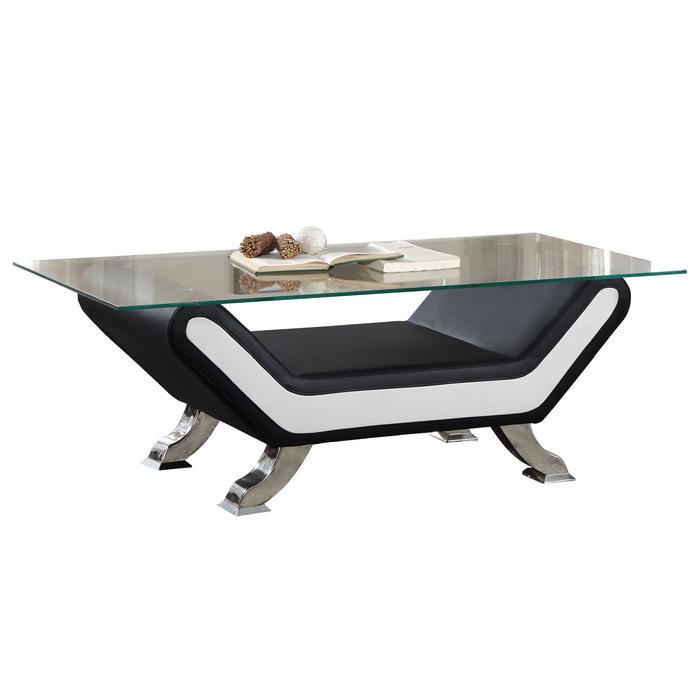 Black and white Glass top Cocktail table Veloce Collection By Homelegance