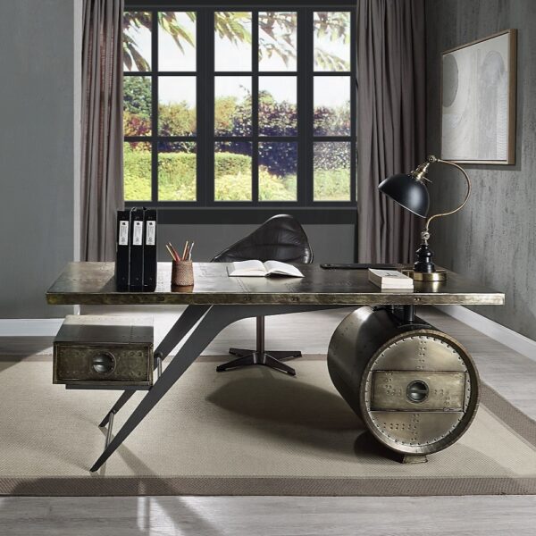 Bronze Aluminum Brancaster Executive Writing Desk W/USB OF02586 by ACME 11