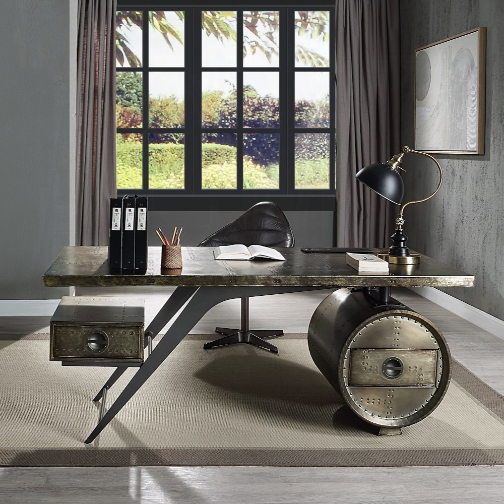 Bronze Aluminum Brancaster Executive Writing Desk W/USB OF02586 by ACME