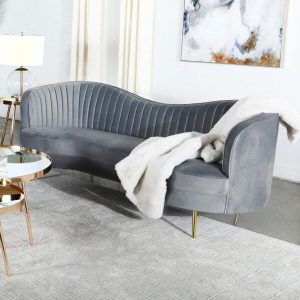 Sophia Upholstered Sofa with Camel Back Grey and Gold 506864 by Coaster Furniture 22