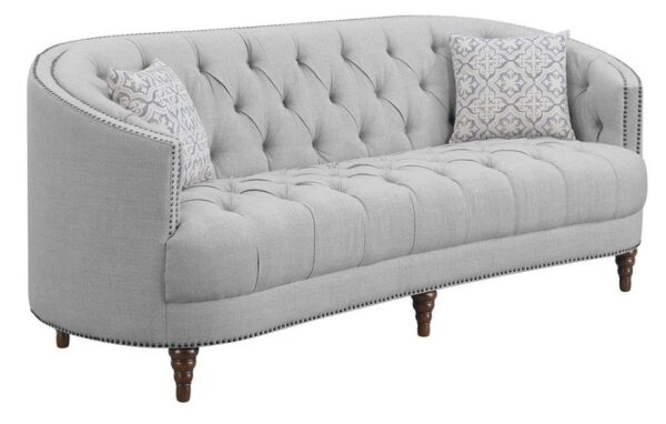 Avonlea Sloped Arm Upholstered Sofa Trim Grey 505641 By Coaster Furniture | Mobilia Cleopatra Avonlea Sloped Arm Upholstered Sofa Trim Grey 505641 by Coaster Furniture