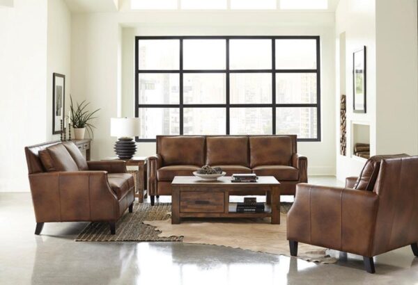 Leaton upholstered recessed arms sofa brown sugar 509441 by coaster furniture 13