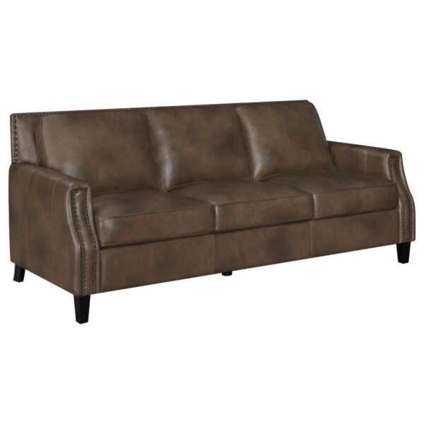 Leaton upholstered recessed arms sofa brown sugar 509441 by coaster furniture 15