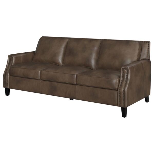 Leaton upholstered recessed arms sofa brown sugar 509441 by coaster furniture 16
