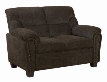 Clemintine Upholstered Loveseat with Nailhead Trim Brown 506572 by Coaster Furniture