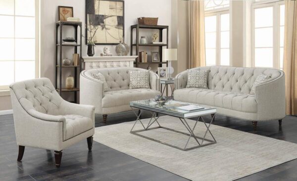Avonlea Sloped Arm Upholstered Loveseat Trim Gray 505642 by Coaster Furniture 16