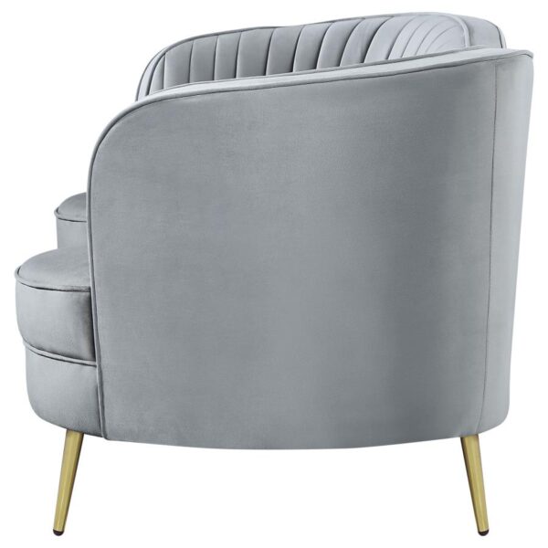 Sophia Upholstered Loveseat with Camel Back Gray and Gold 506865 by Coaster Furniture 17