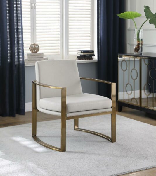 Concave Metal Arm Accent Chair Cream And Bronze 903048 By Coaster Furniture | Mobilia Cleopatra Concave Metal Arm Accent Chair Cream and Bronze 903048 by Coaster Furniture