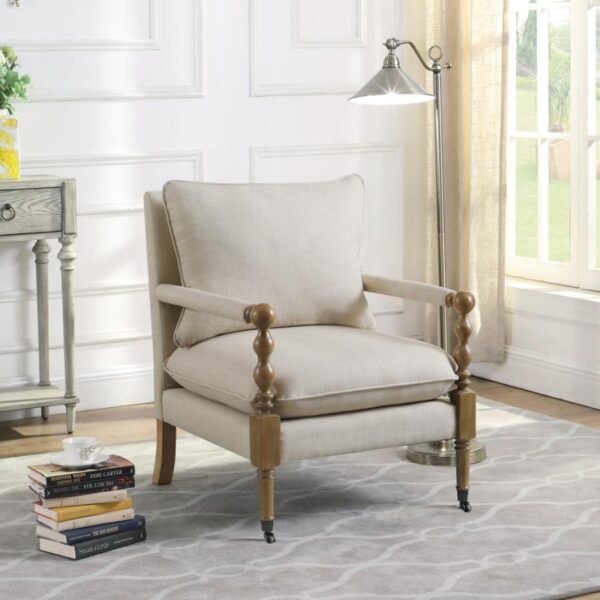 Upholstered Accent Chair With Casters Beige 903058 By Coaster Furniture | Mobilia Cleopatra Upholstered Accent Chair with Casters Beige 903058 by Coaster Furniture