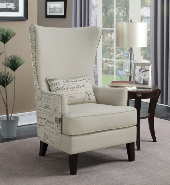 Curved Arm High Back Accent Chair Cream 904047 By Coaster Furniture | Mobilia Cleopatra Curved Arm High Back Accent Chair Cream 904047 by Coaster Furniture