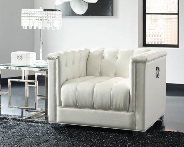 Chaviano Tufted Upholstered Chair Pearl White 505393 By Coaster Furniture | Mobilia Cleopatra Chaviano Tufted Upholstered Chair Pearl White 505393 by Coaster Furniture