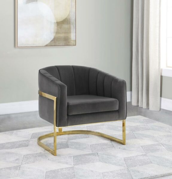 Tufted Barrel Accent Chair Dark Gray and Gold 903039 by Coaster Furniture